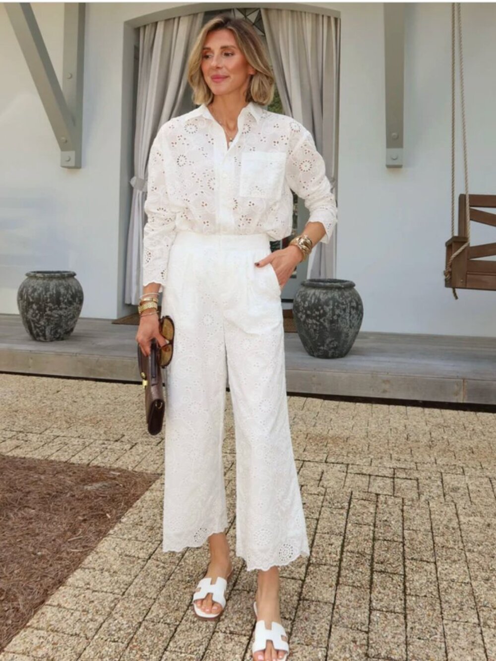 Splendid x Cellajaneblog White Eyelet pants top SET Size XS. NWT!